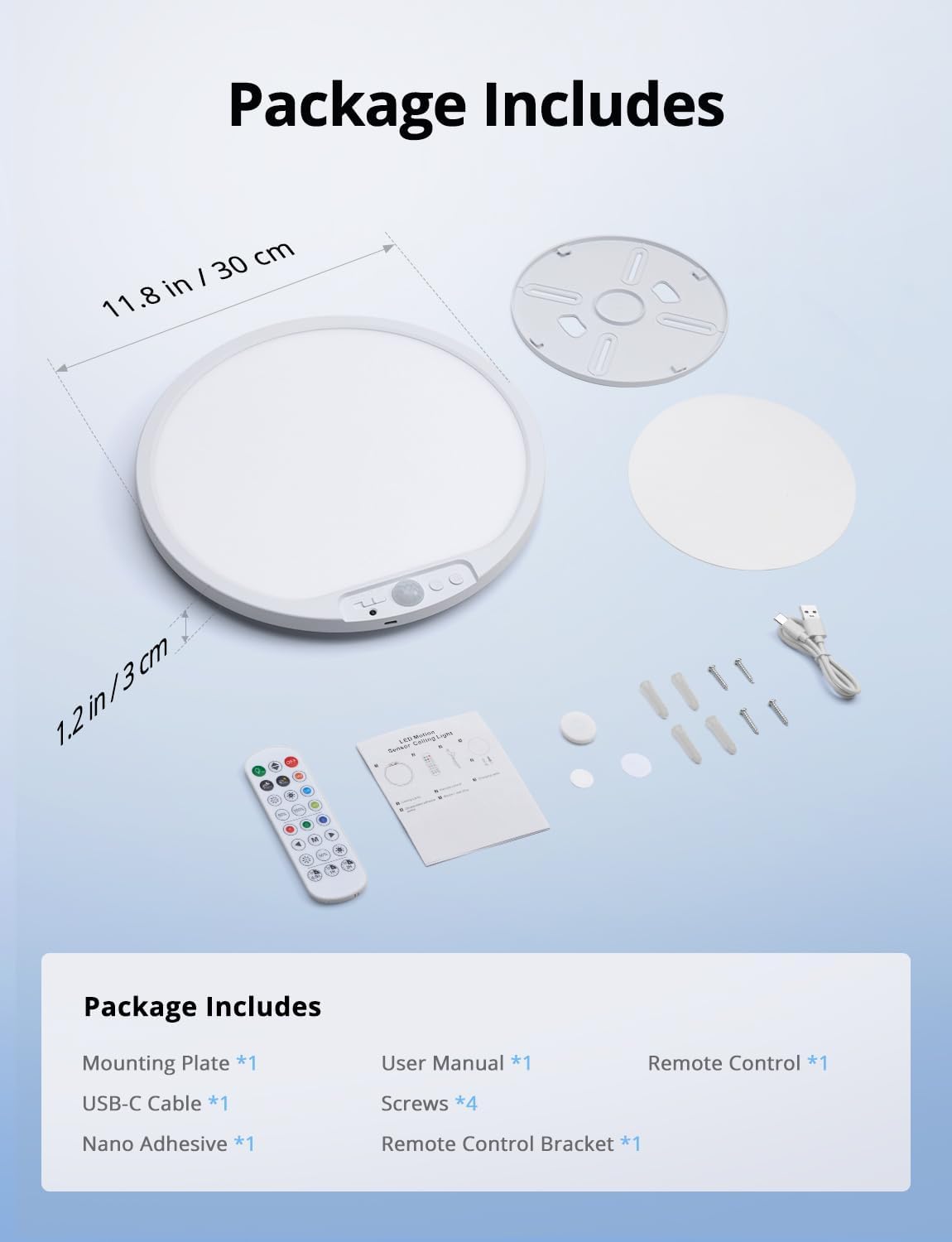 Rechargeable Battery Operated Ceiling Light for Shower Inside Wireless, 80 Day Battery Life Powered 11.8Inch Bright