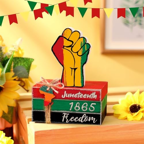 4 Pcs Juneteenth Decorations Juneteenth Tiered Tray Decoration Juneteenth Wood Signs Rustic 1865 Freedom Black American Block Decor for Farmhouse Table Home Tabletop Bookshelf Decorations
