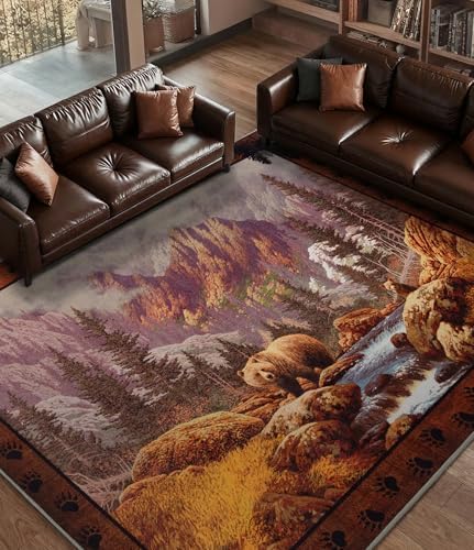 YIHOUSE 8x10 Mountain Bear Area Rugs for Living Room