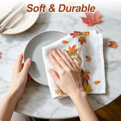 Fall Kitchen Towels, Cat Waffle Hand Towels 16x24 Inch 1-Pack
