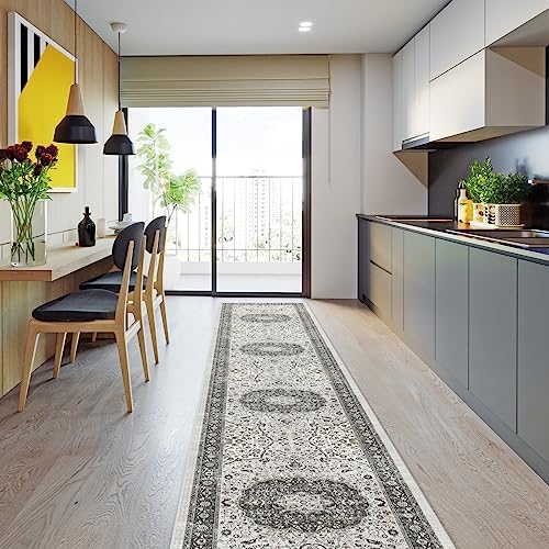 Hallway Washable Runner Rug - 2'6x12 Kitchen Rugs Entryway Rug Runner Vintage Soft Floor Mat Non Slip Indoor Farmhouse
