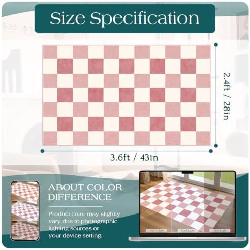 Pink White Checkered Rug, 28"x43" Doormat Indoor Outdoor Entrance