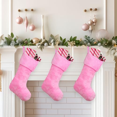 12 Pcs Christmas Stocking 18" Plush,Pink