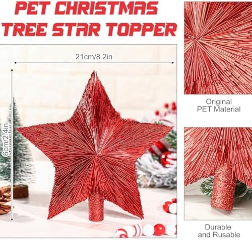 Threehoney 8.3 Inch Christmas Star Tree Topper Glitter Decor,Red