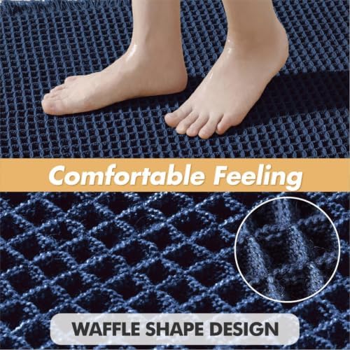 MIULEE Set of 2 Waffle Bathroom Rugs Boho Bath Mat Navy Blue 18x30 Inch