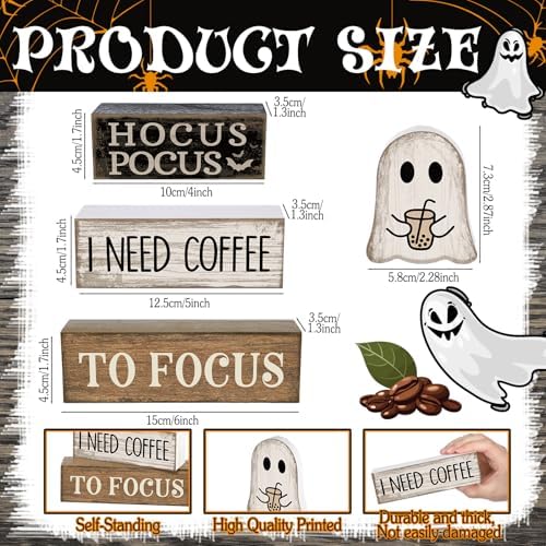 Lineshading 4 Pcs Wooden Tiered Tray Decor Ghost Coffee Block Signs