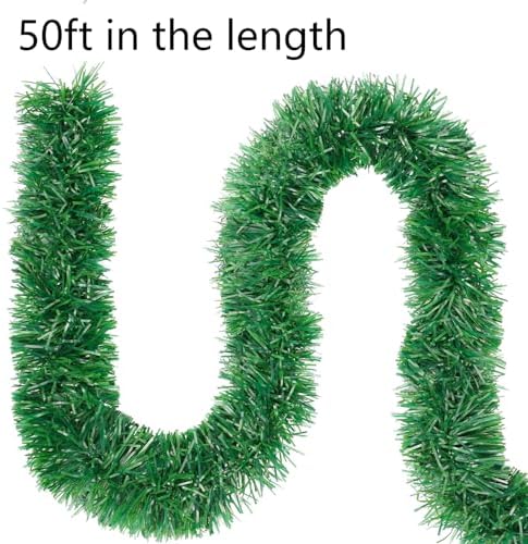 50ft Christmas Garland,Greenery Artificial Pine Twisted Hanging Garland Holiday Decor for Stairs Mantle Fireplace Home Party Holiday Christmas Decoration Indoor Outdoor Decor