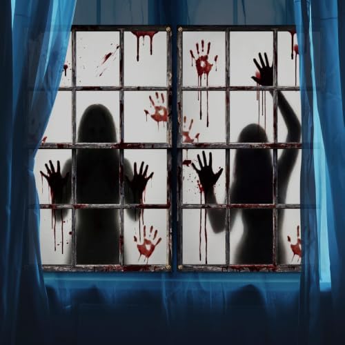 Newwiee 2 Pcs Scary Halloween Curtain Window Silhouette Bloody Handprint