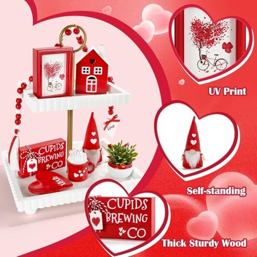 Valentine's Day Decorations for Home Office 8 PCS Tiered Tray Decor Set