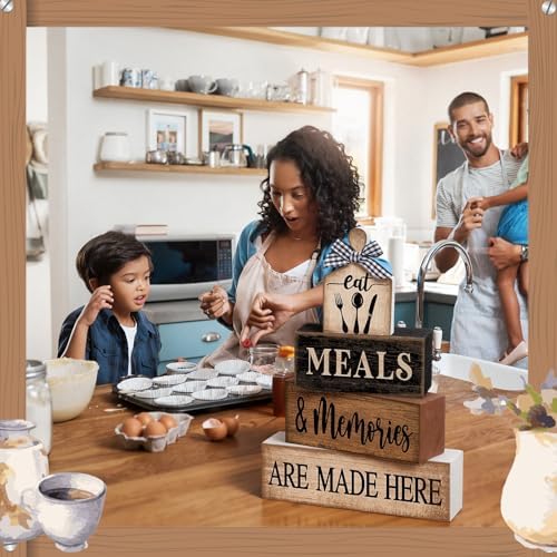 Moucuny 4 Pcs Farmhouse Kitchen Decor Wooden Plate Farmhouse Table Decor