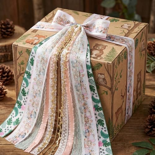 Safari Jungle Wreath Bow for Girl, 8 Layered Ribbon Large Door Bow 27.5 Inch, Pink Tropical Animal Theme Party Decoration