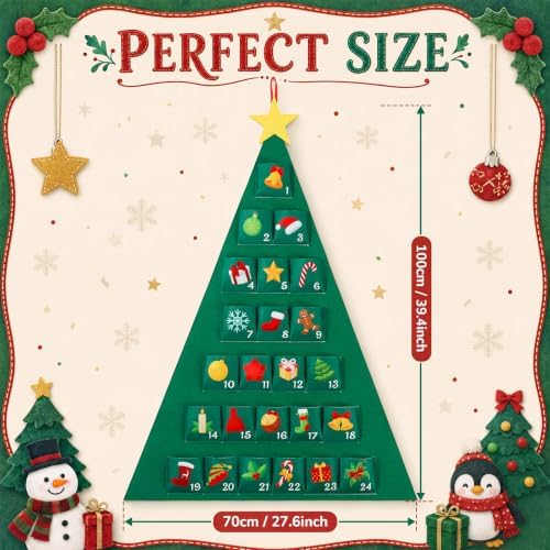 Irenare Christmas Tree Advent Calendar with 24 Pockets, 39.4 x 27.6 Inch
