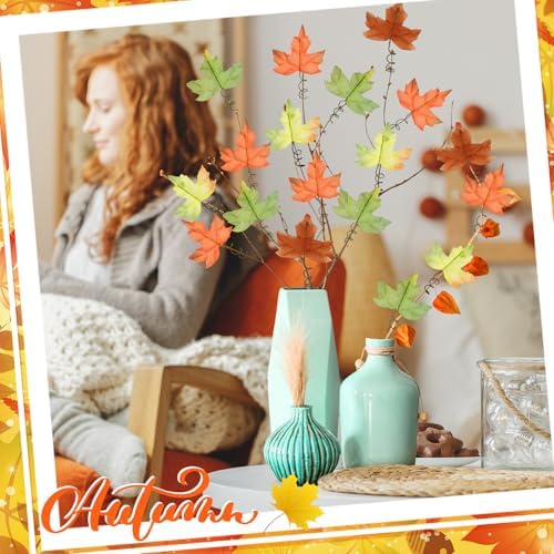 Thiccywoov 144 Pcs Fall Maple Leaves Bulk for Decoration Craft Autumn Stem