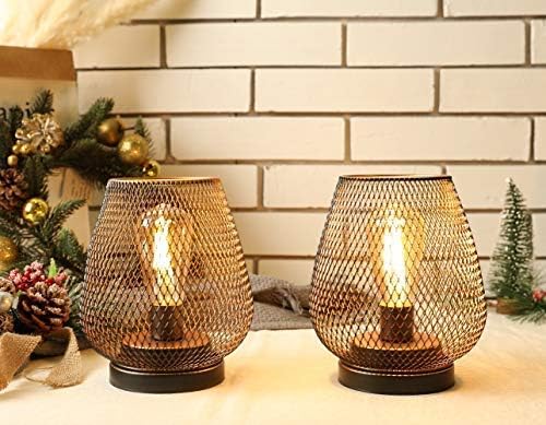 JHY DESIGN Set of 2 Metal Cage LED Lantern Battery Powered Cordless Accent Light with LED Great for Weddings Parties