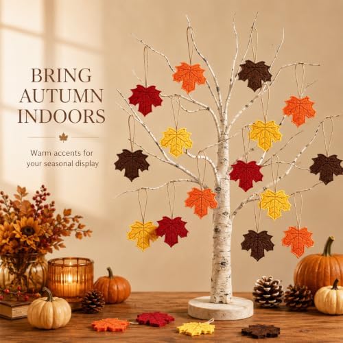 24 Pcs Fall Felt Dark Maple Leaves Hanging Ornaments Autumn Tree Decor