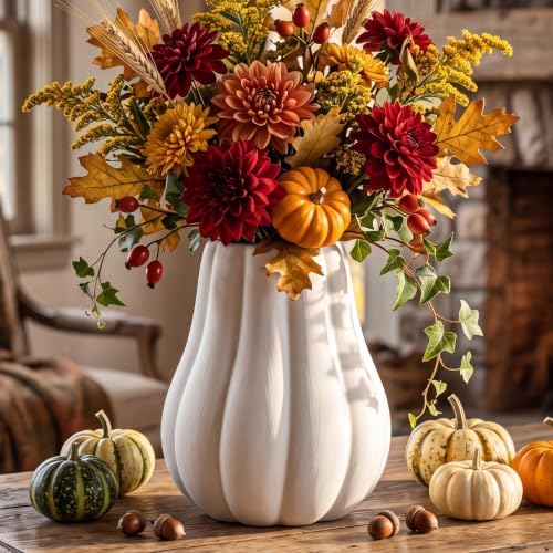 2 Pcs 6" Fall Pumpkin Vase Ceramic White Vase for Table Decor Centerpieces