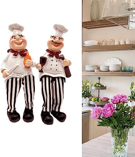 KiaoTime Set of 2 Home Kitchen Decor Chef Figurines Bread & Wine with Dangling Legs Shelf Sitters Figurine Statue for Kitchen Shelves, Cupboard, Countertop Display, Windowsill