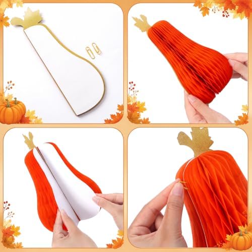 Fourluoo 6 Pcs Fall Pumpkin Table Decor, Pumpkin Honeycomb Centerpiece