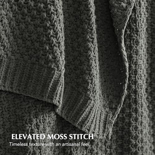 EVERGRACEHOME Chunky Chenille Knit Throw Blanket, 60 x 80, Charcoal Gray