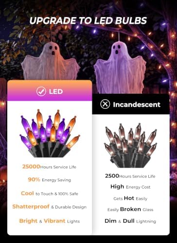 Orange and Purple LED Halloween Lights, 33 ft 100 LED Mini String Lights