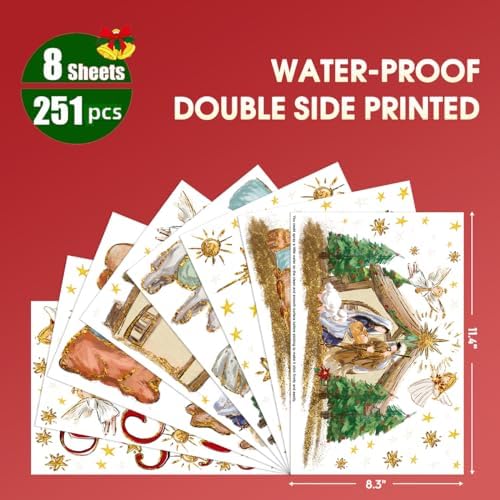 Horaldaily 251 PCS Christmas Window Cling Sticker, Nativity Scene Holy Night for Home Party Supplies Shop Window Glass Display Decoration