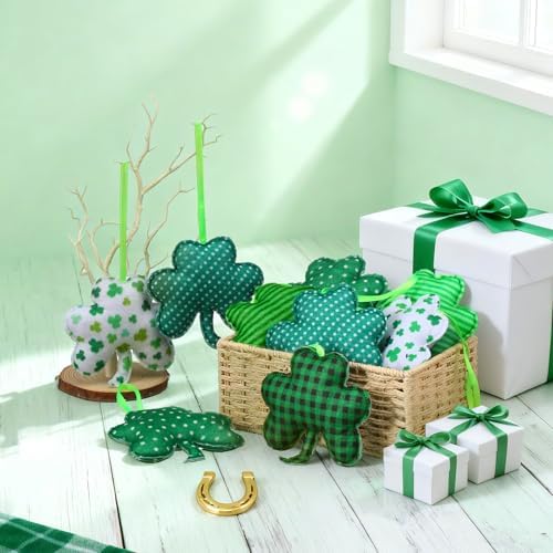 Breling 12 Pcs St Patricks Day Felt Shamrock Ornaments,Green Hanging Decor