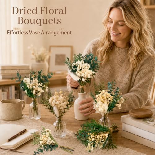 12/24PCS Handmade Dried Flower Bouquet with Stems Natural Dried Wildflowers 7.5 Inch Mini Dry Flowers for Vase Farmhouse Decor, Wedding Styling, Photography Props, Gift DIY(12pcs, Eucalyptus)