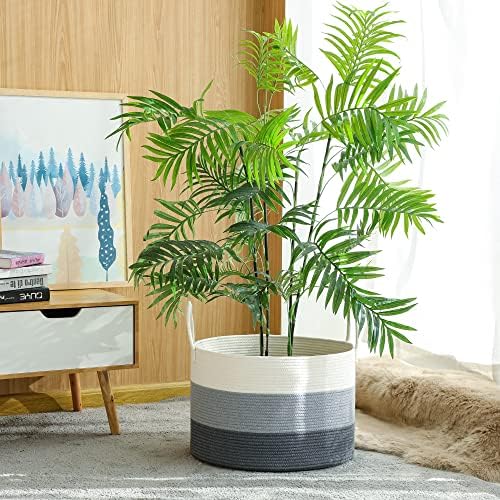 KAKAMAY Large Blanket Basket (20"x13"),Woven Baskets for storage Baby Laundry Hamper,Cotton Rope Blanket Basket for