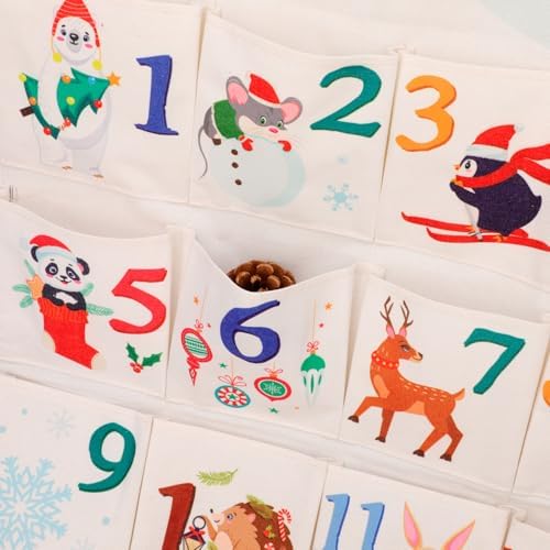 HOWAF Fabric Christmas Advent Calendar 2026 with Pockets (Countdown to Christmas), 24 Days Mystery Christmas Countdown Calendar for Xmas Holiday Home Wall Decoration, Animal Themed