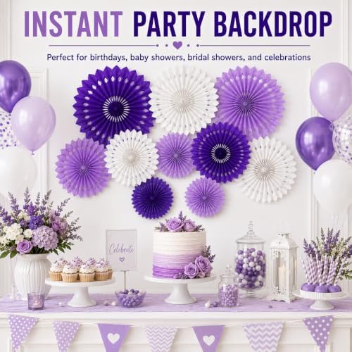 Purple White Hanging Honeycomb Round Paper Fans Halloween Decoration Kit for Baby Boy Shower Birthday Wedding Under The Purple Theme Photo Booth Backdrops Paper Party Supplies 11 Count