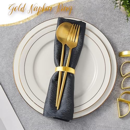 APTWOW Bright Gold Napkin Rings Set of 12, Fall Thanksgiving Table Decor