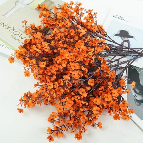 Uieke 30Pcs Artificial Fall Flowers Babys Breath Flower Bulk Fake Orange Silk Flowers Artificial Gypsophila Bouquet Floral for Home Festival Wedding Party Décor
