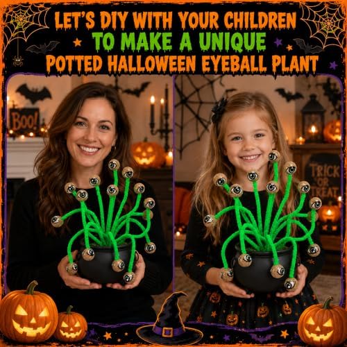 Watayo 16 Pcs Halloween Eyeball Picks, 10" Bendable Spooky Eye Ball Stems