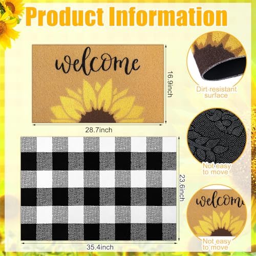 Tinideya 2 Pcs Sunflower Layering Door Mat Set for Front Door Decor