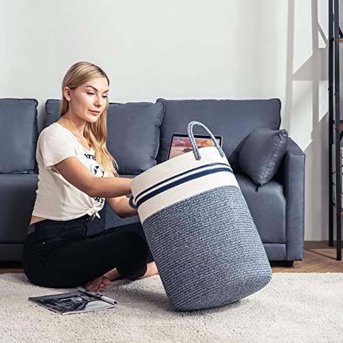 YOUDENOVA Cotton Rope Laundry Hamper Basket, 72L Blanket Basket for Nursery