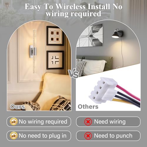 camuucci Battery Operated Wall Sconces Set of 2, Rechargeable Wall Lights