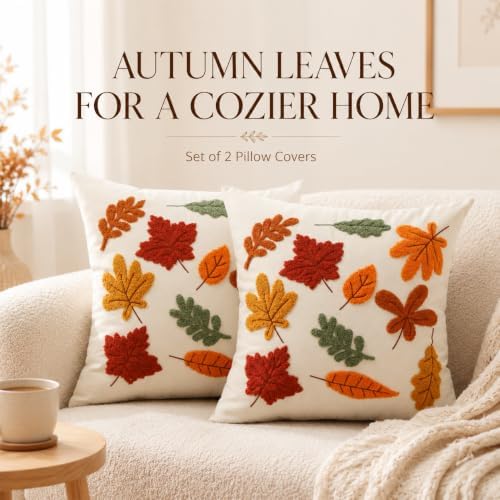 Fall Outdoor Throw Pillow Covers 20x20 2pcs, Autumn Thanksgiving Decor