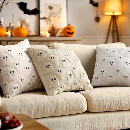 MIULEE Beige Halloween Pillow Covers Cute Ghost Decor Set of 2 18x18