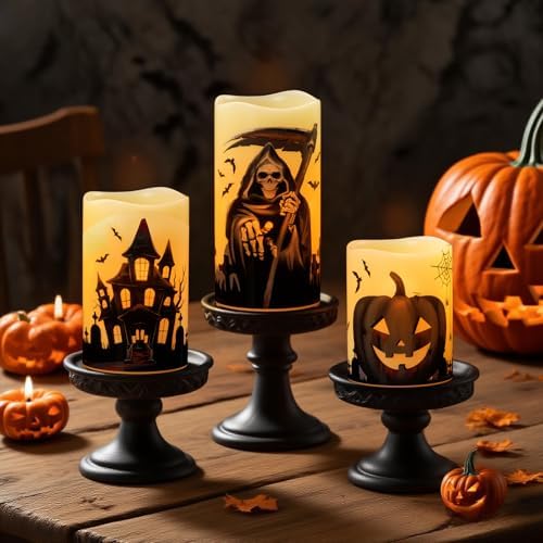 Wondise Real Wax Halloween Flameless Flickering Candles with 6HTimer