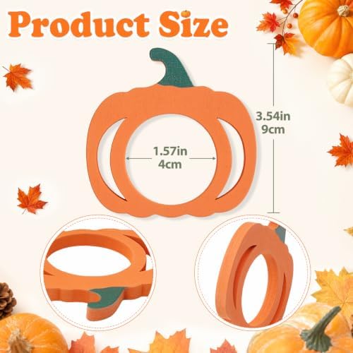 Thanksgiving Pumpkin Wooden Napkin Rings Set of 6, Thanksgiving Table Decor