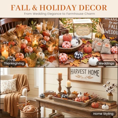 HAKACC 10 PCS Artificial Pumpkins, Fall Fabric Pumpkins Decor