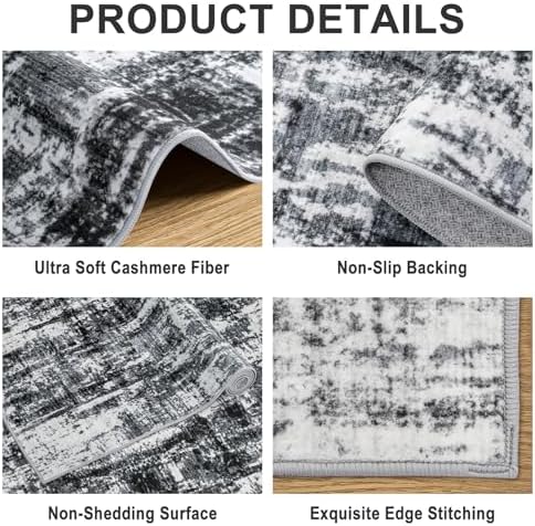 PLHXFR 9x12 Area Rug Living Room: Modern Abstract Washable Carpet Black
