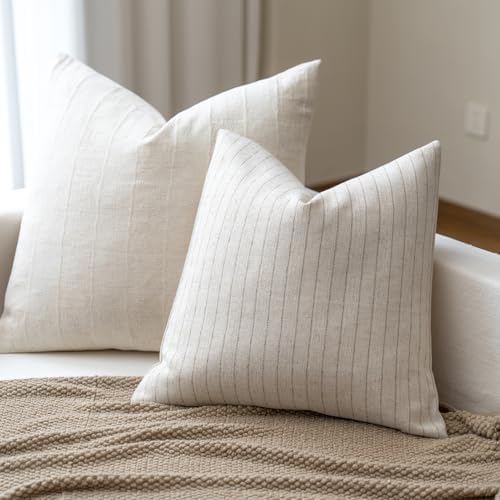 Decorative Neutral Throw Pillow Covers Farmhouse Pillow Covers Cotton Stripe / Pinstripe / 18 x 18