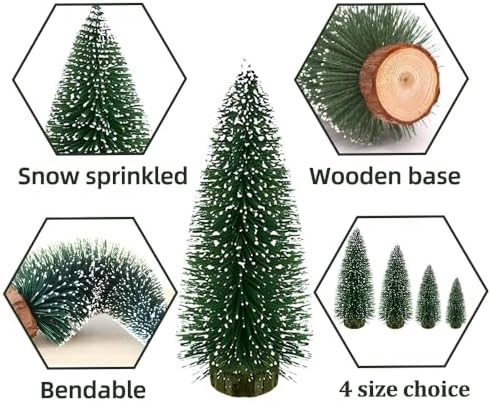 Yahpetes Christmas Trees 8 Pcs Mini Christmas Trees Decor Artificial Christmas Tree Bottle Brush Trees Sisal Snow Pine Trees for DIY Crafts Home Table Decor (8 Pcs Green)