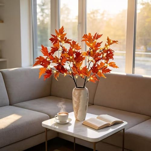 HipTree 2Pack Lighted Fall Maple Branches 32IN 32LED White Lights