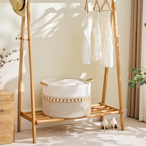 KAKAMAY Large Blanket Basket with Handles, Storage Basket for Living Room