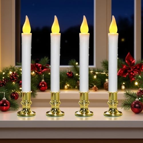 Window Candles Battery Operated with 6H On/18H Off Timer, 4PK