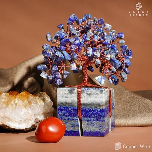 KARMAPLEDGE Chakra Tree of Life for Unique Gifts for Mom, Dad, Home and Office Decor, Handmade Lapis Lazuli Healing