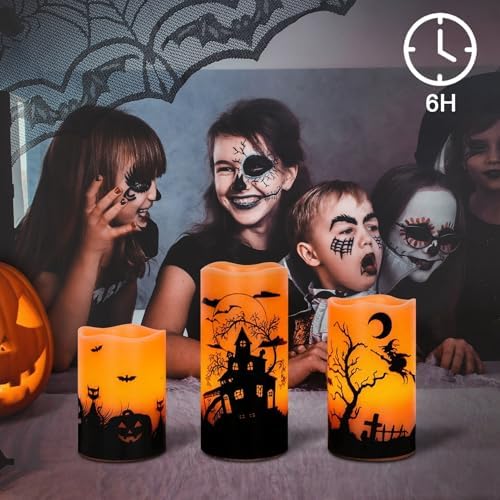Wondise Halloween Rechargable Flickering Flameless Candles with 6H Timer