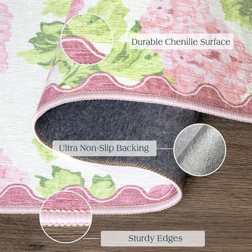 Front Door Mat Outside Entrance, 2x3 Pink White Floral Entryway Rug